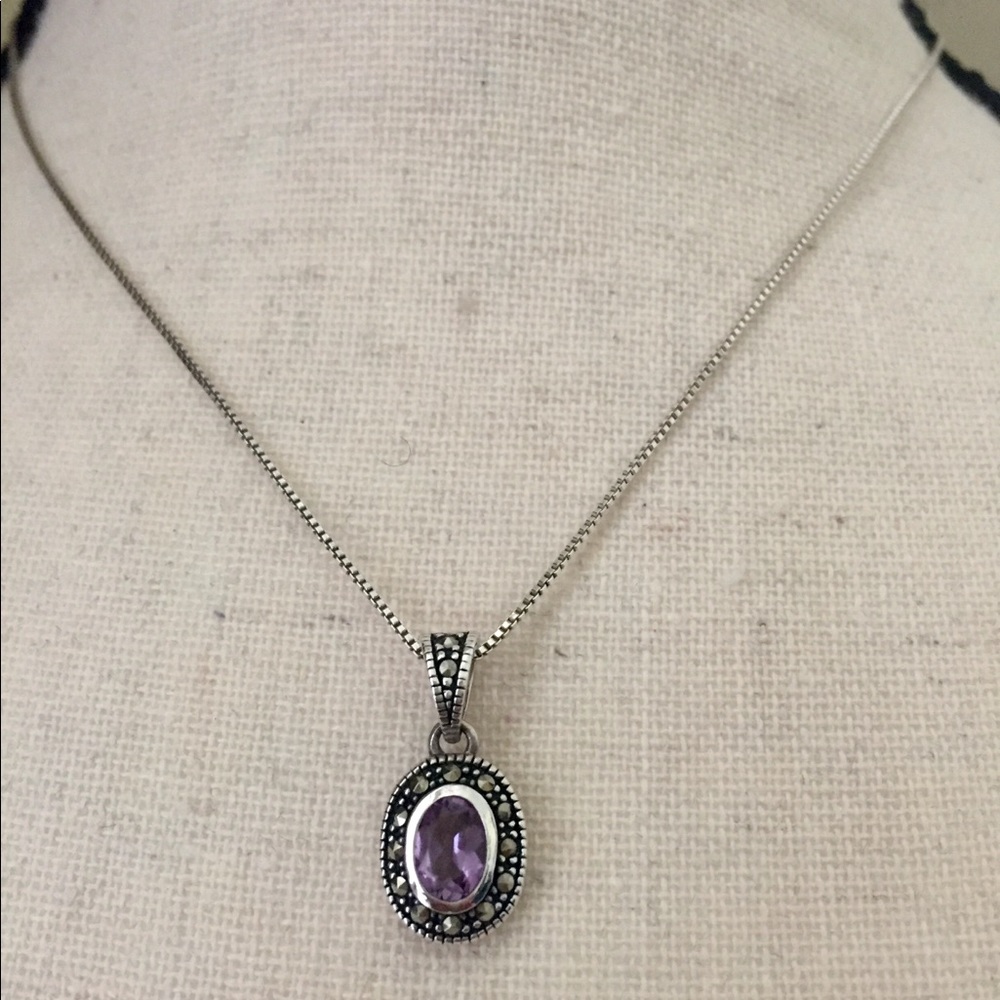 Sterling Silver, Amethyst & Marcasite Necklace